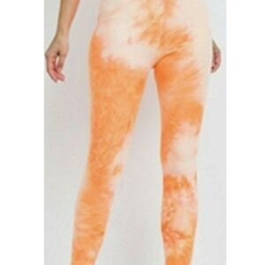 Large Leggings Bright Neon Orange Tie Dye